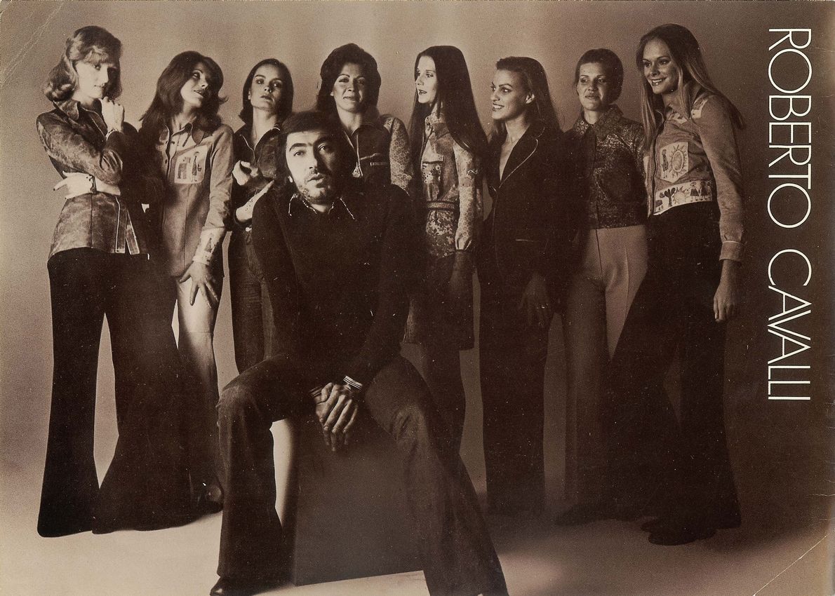 Designer Roberto Cavalli With His Models